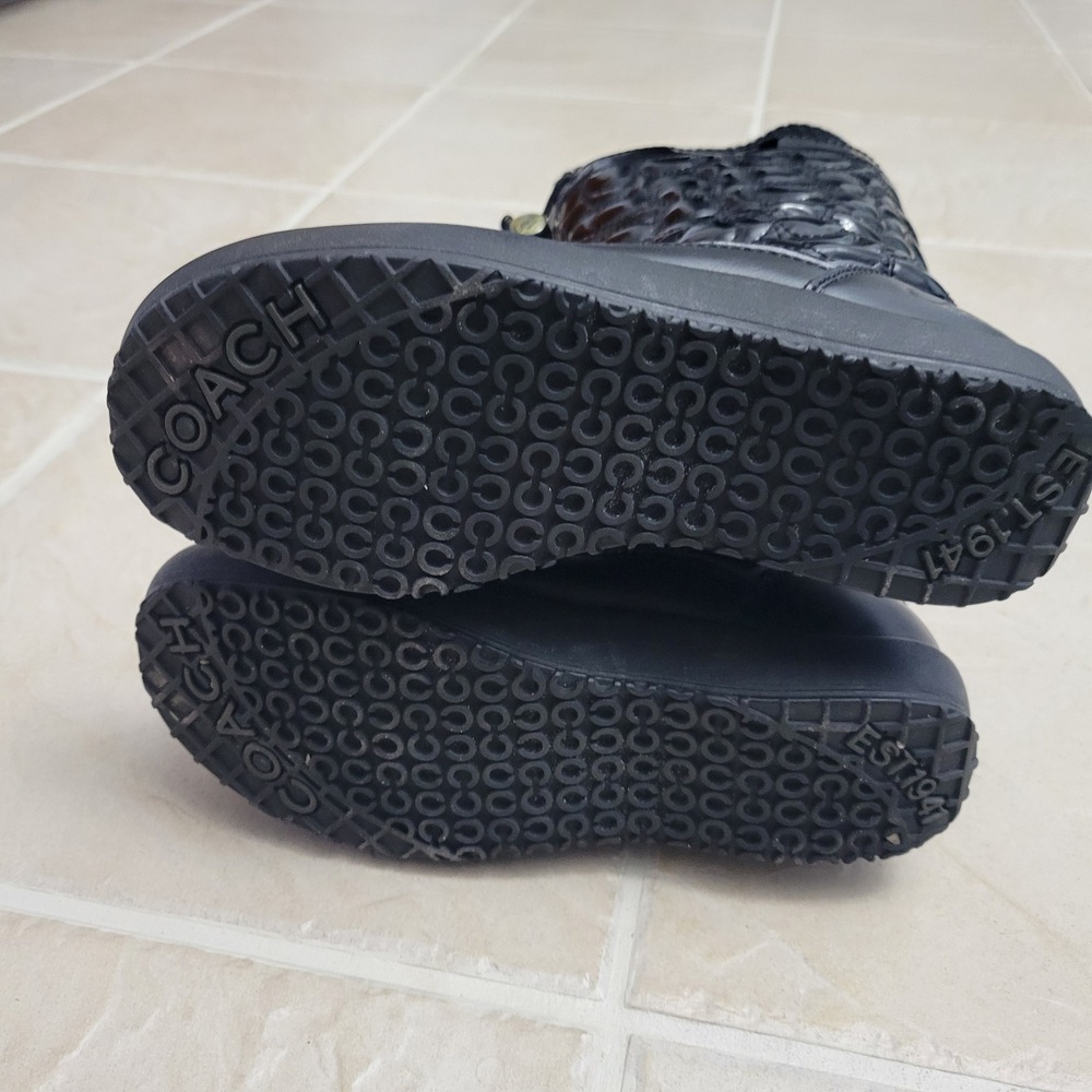 Coach Prisilla Black Quilted Patent Leather Snow Boots Womens 5 Luxury Gorpcore - Picture 14 of 16